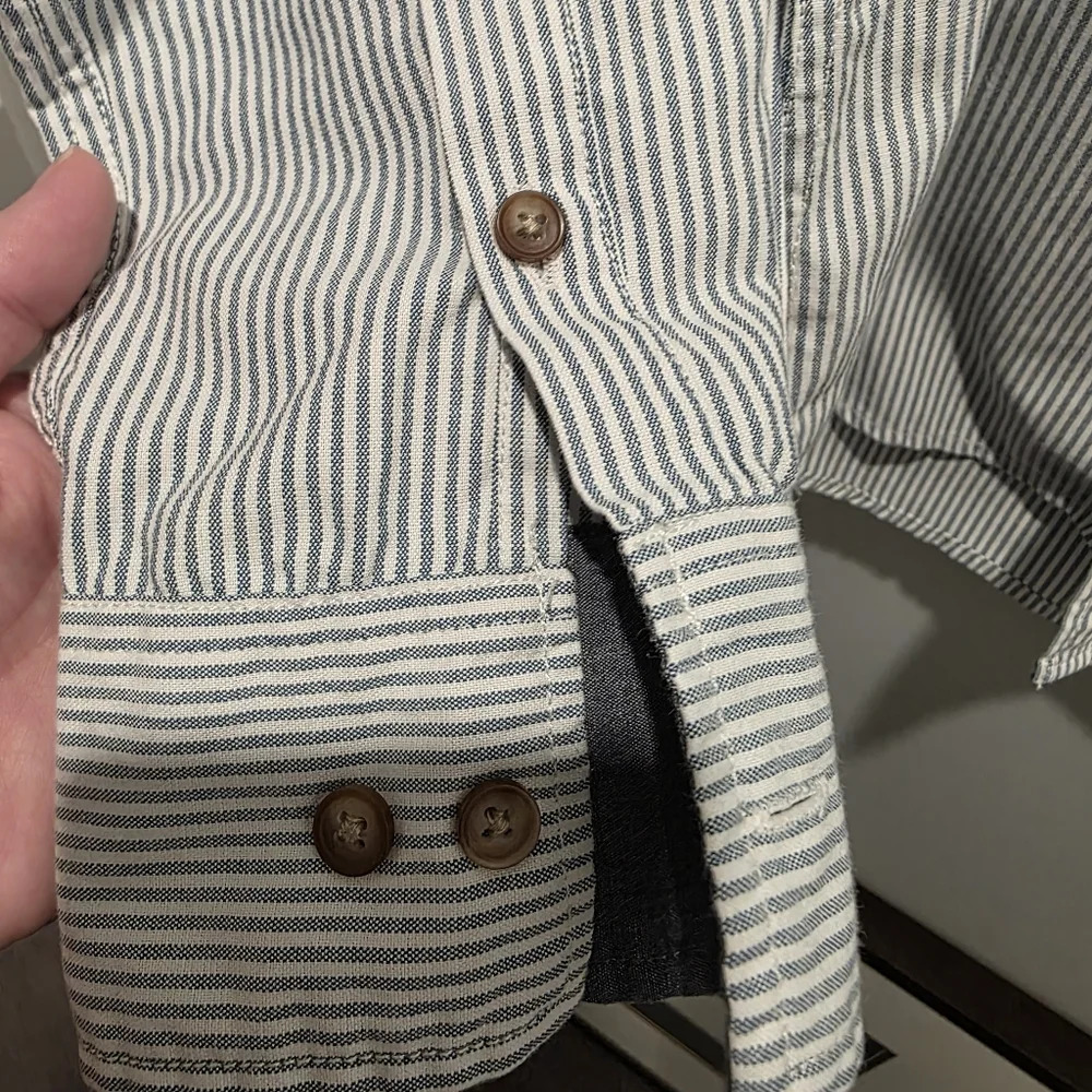 PD&C Men’s Blue White Striped Anchor Button Down Shirt Small Nautical - Picture 8 of 12